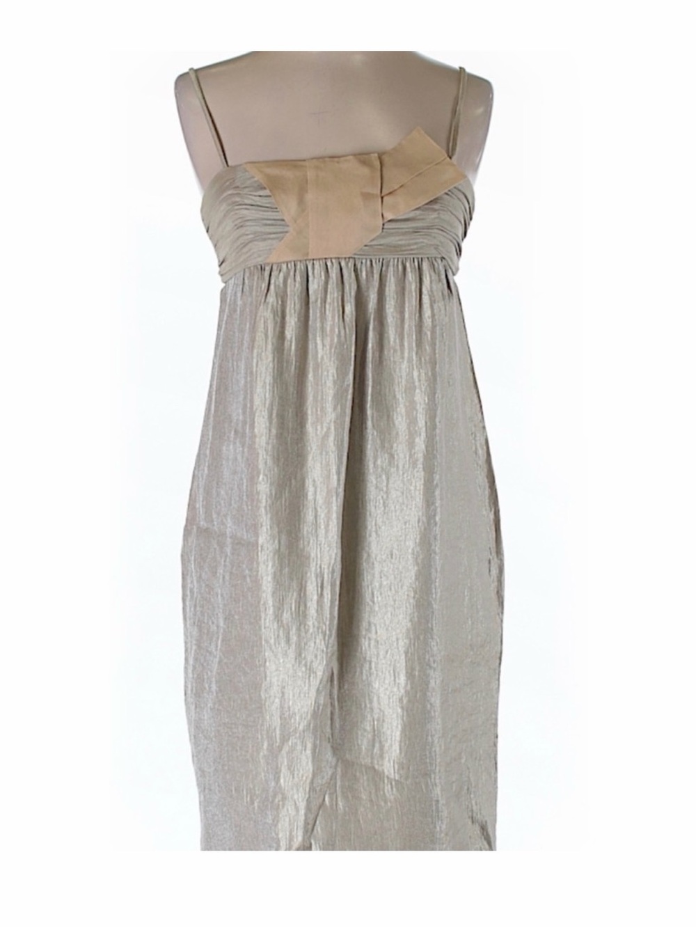 Vintage BCBG Silver-Tone Mini Dress with Beige Bow Yoke